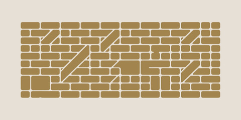 A tan brick pattern with diagonal lines and boxy shapes on a light tan background creating a design
