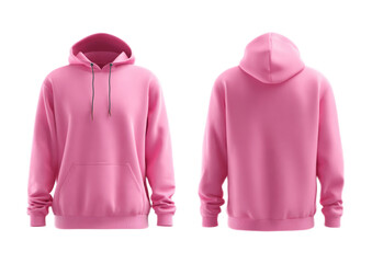 Pink Hoodie with Front Pouch Pocket and Adjustable Drawstrings on White Background