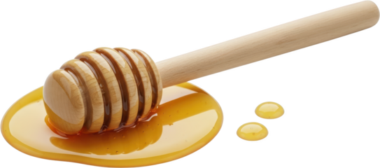 Wooden Honey Dipper With Viscous Amber Honey Pooled And Dripped Isolated Transparent Background Isolate Wooden Dipper Dripping Liquid Sweet Natural Food Ingredient