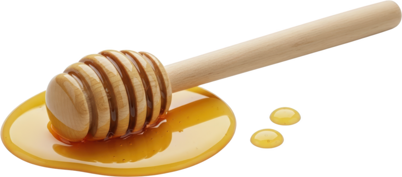 Wooden Honey Dipper With Viscous Amber Honey Pooled And Dripped Isolated Transparent Background Isolate Wooden Dipper Dripping Liquid Sweet Natural Food Ingredient