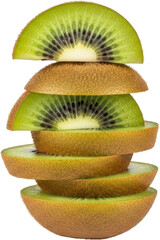 Stacked slices of ripe kiwi fruit showcasing vibrant green flesh and black seeds on a dark background isolate fresh food healthy tropical natural sweet