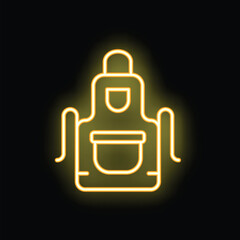 Yellow neon sign of an apron with pockets on a black background