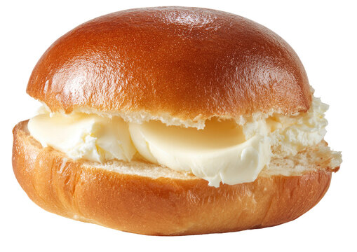 A delicious buttered roll with soft filling on transparent background