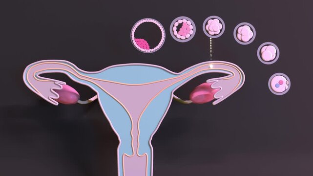 Embryo developing in the fallopian tube. Preimplantation embryo moving from the fimbria to the uterus.