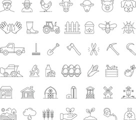 Minimalist Farming & Agriculture Line Art Icon Set