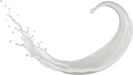 A dynamic liquid splash of white milk captured in motion forming a graceful curve with delicate droplets and fluid dynamics Isolated transparent background