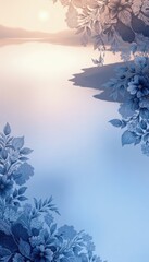 Floral Border Background with Sunset Landscape Elegant Design