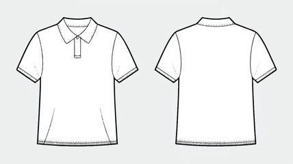 Naklejka premium Front and back view of a blank polo shirt isolated on white background, perfect for showcasing custom designs or logos on a classic apparel item