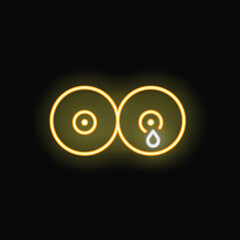 Glowing neon icon of two wireless earbuds on a black background, representing modern audio technology
