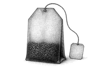 Intricate dotwork tea bag: detailed stipple art for beverage enthusiasts