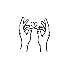 Valentines Day Black and White Vector Hands Holding Heart String Minimal Romantic Line Art