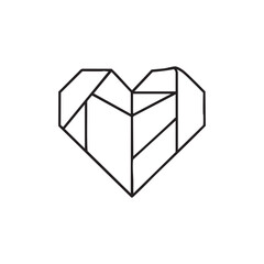 Geometric Origami Heart Line Art Vector for Valentines Day Minimal Black and White Love Icon