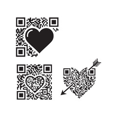 Valentine QR Code Heart Vector Pack Black and White Love Icons with Arrow