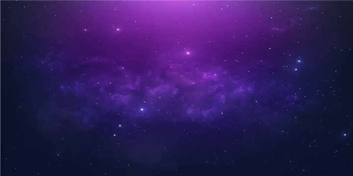 Abstract blue starry night sky background with deep space particles and bright nebula light of the universe