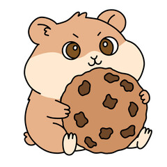 Chubby Hamster Character Eating Chocolate Chip Cookie Kawaii