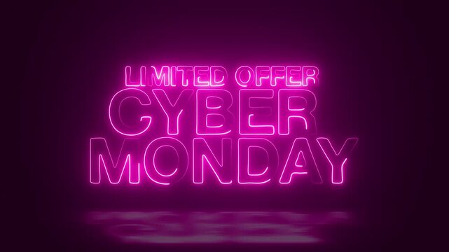 pink limited offer cyber monday sign neon lights  animated text with flickering effect, shop store promotional sales marketing banner title video animation saber effect intro alpha channel matte back