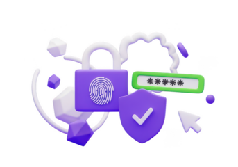 Secure password protection and fingerprint access for online safety on transparent background