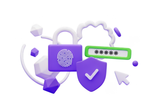 Secure password protection and fingerprint access for online safety on transparent background
