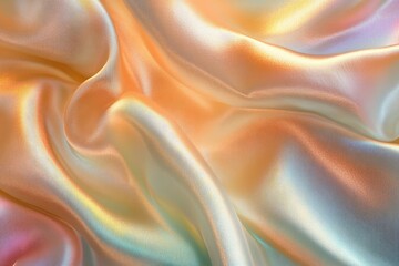Obraz premium A close-up view of luxurious, iridescent, draped fabric. It features soft folds and a pearlescent sheen with ethereal shifting colors.
