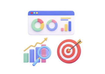 Data analysis and target marketing strategy for business growth plan on transparent background