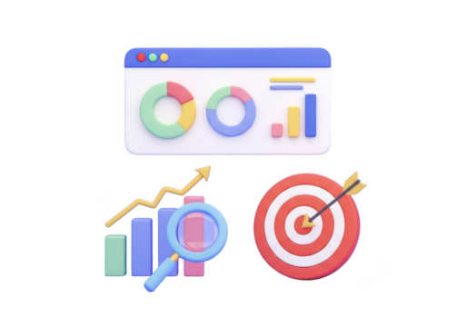 Data analysis and target marketing strategy for business growth plan on transparent background