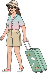 woman traveler carry luggage to traveling character vector isolated illustration