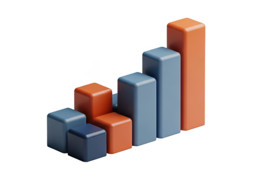 Growth bar chart diagram business data analysis diagrammatic infographic on transparent background