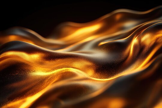 A mesmerizing abstract of shimmering golden fabric or liquid, forming elegant waves and rich textures with glowing highlights against a dark background. - Powered by Adobe