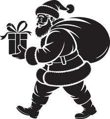 Fototapeta premium Christmas Santa claus with gift silhouette vector illustration isolated on a white background