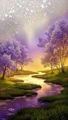 Serene River Landscape at Sunset Coloring Page for Adults