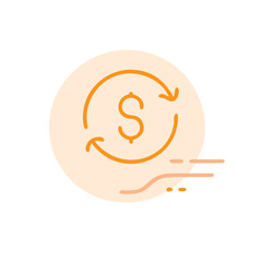 Fototapeta premium Dynamic cash flow icon with wave line, representing financial movement and growth