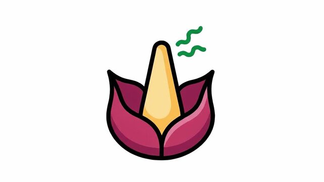 Animated stylized titan arum flower with growth stages and emitting a cartoon smell, a botanical