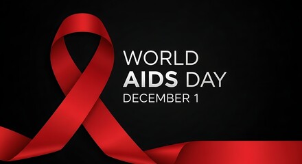 World aids day awareness with red ribbon on black background to support people living with hiv and remember those who died of aids
