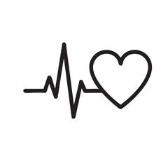 Black and White Valentine Heart with Heartbeat Line Vector for Romantic Greeting Cards and Love Designs