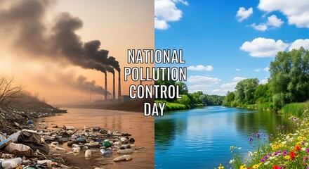National pollution control day illustration with polluted and clean environment, awareness campaign to save earth and nature from pollution