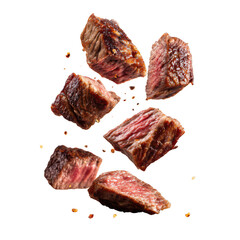 Delicious grilled beef cubes isolated on transparent background
