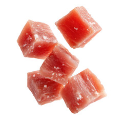 raw tuna cubes isolated on transparent background