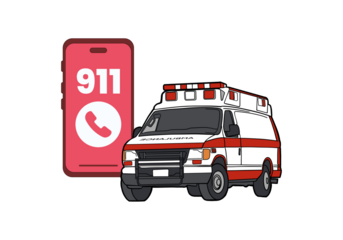 Emergency 911 phone call with ambulance – transparent PNG