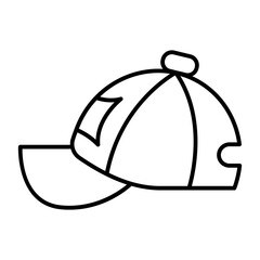 Hat of game fan thin line icon, baseball game concept. Vector graphics. Baseball cap with famous team emblem, clothes sign on white background, style icon mobile or web design.