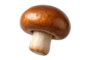 Fototapeta premium Single brown cremini mushroom with stem and cap, featuring water droplets and a transparent background