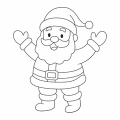 Cute cartoon Santa Claus line art outline drawing for coloring book