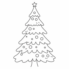 Cute cartoon christmas Tree line art outline drawing for coloring book