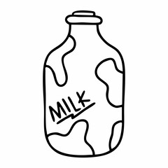 Cute cartoon bottle milk line art outline drawing for coloring book