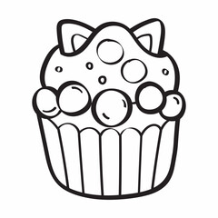 Cute cartoon cup cake line art outline drawing for coloring book