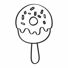 Cute cartoon ice cream line art outline drawing for coloring book