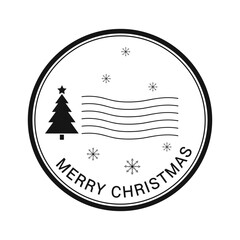 Merry Christmas Stamp Seal Minimal Winter Tree Snowflakes