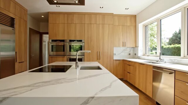 A Walkthrough of a Beautifully Designed Modern Kitchen with Wooden Accents.