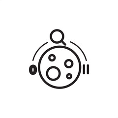 Zero-G Testing icon symbolizing space simulation and low-gravity research. Features a planetary surface and magnifier, representing specialized testing, scientific analysis, and aerospace preparation.