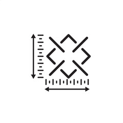 Obraz premium Precision Measurement icon symbolizing dimensional accuracy and quality control. Features a complex shape with rulers, representing technical inspection, fine tolerance, and calibration in manufacture