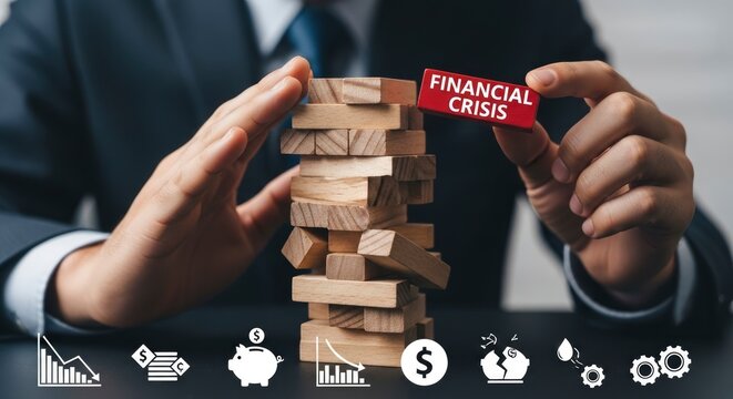 Financial Crisis Concept with Blocks and Person